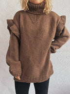 Ruffled Turtleneck Long Sleeve Sweater