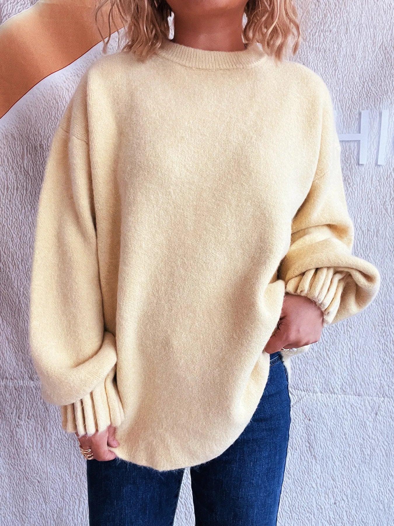 Round Neck Dropped Shoulder Sweater