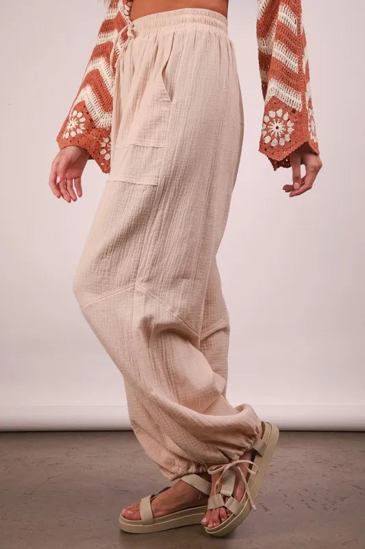 VERY J Wide Leg Gauze Solid Pants