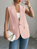 One Button V-Neck Blazer Vest Coat