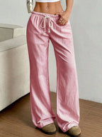 Drawstring Striped Wide Leg Pants