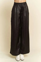Davi & Dani Crinkled Textured Wide Leg Pants