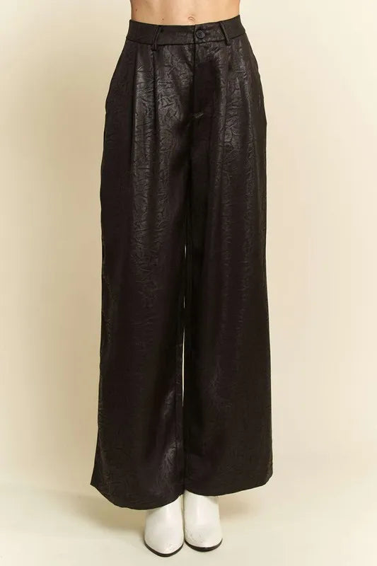 Davi & Dani Crinkled Textured Wide Leg Pants