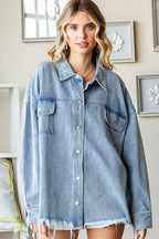 First Love Smile Face Button Down Raw Hem Denim Jacket