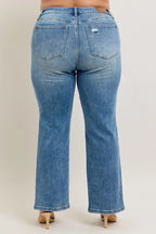 Judy Blue Full Size High Waist Vintage Wash Front Seam & Slit Straight Plus Size