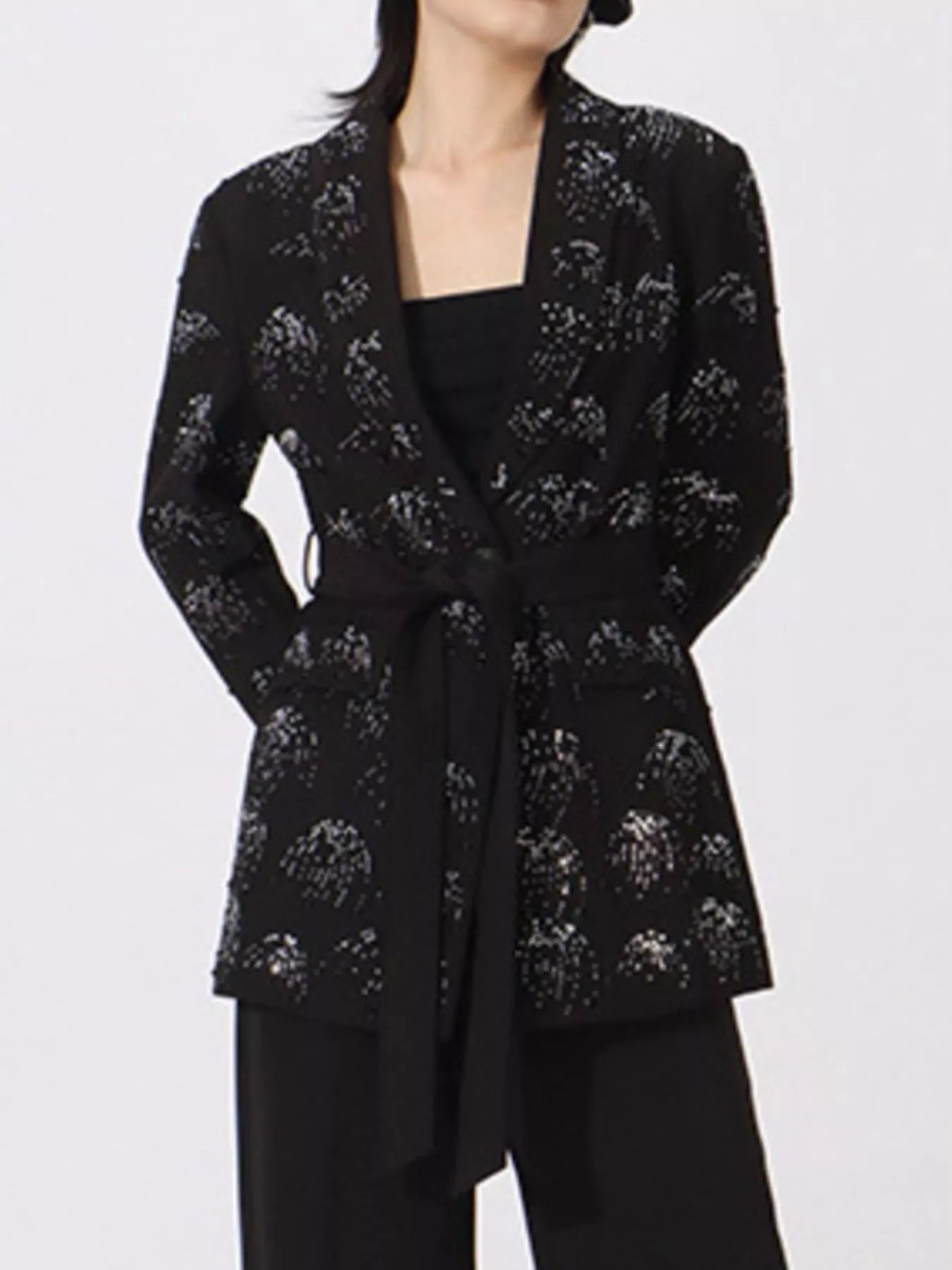 Rhinestone Button Down Long Sleeve Blazer