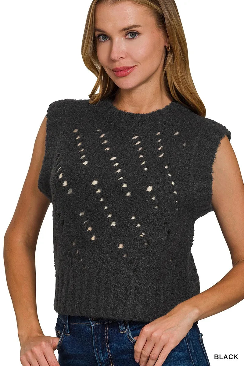Zenana Openwork Textured Wool Sweater Vest