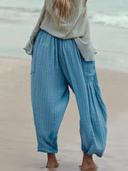 Full Size Striped Wide Leg Casual Pants Plus Size