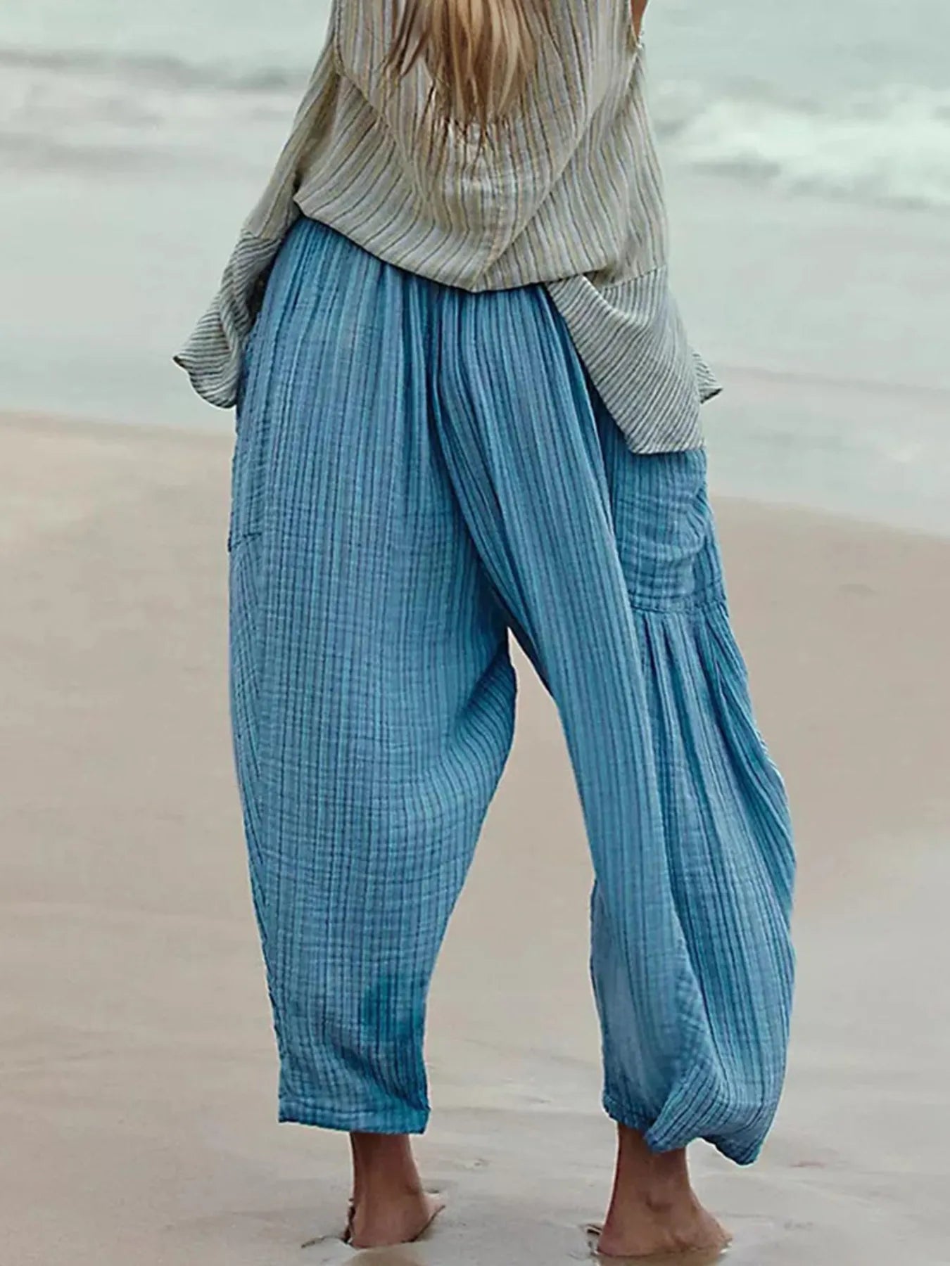 Full Size Striped Wide Leg Casual Pants Plus Size