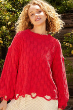 POL Checkered Distressed Edge Sweater Oversized