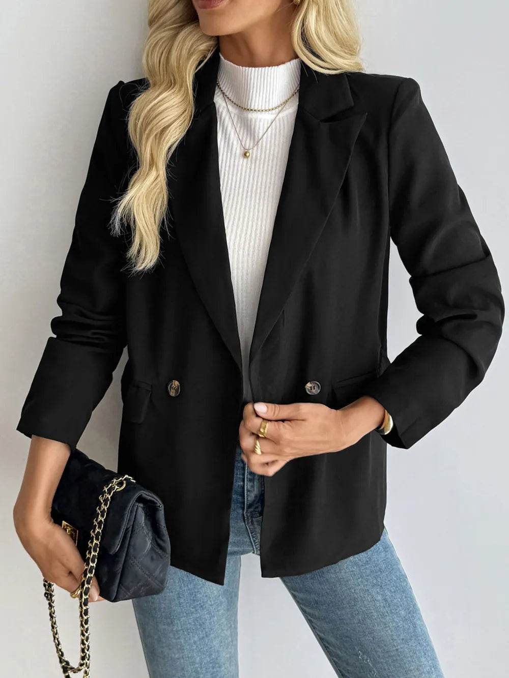 Perfee Lapel Collar Long Sleeve Blazer