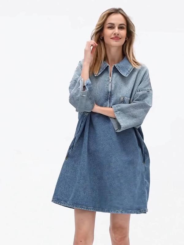 Half-Zip Collared Vintage Denim Dress