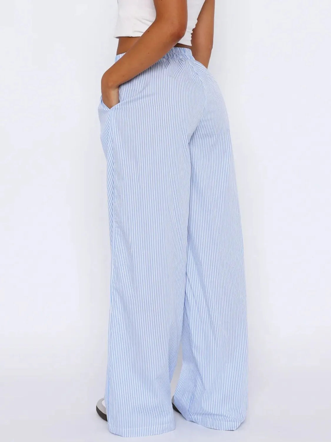 Pocketed Striped Wide Leg Pants
