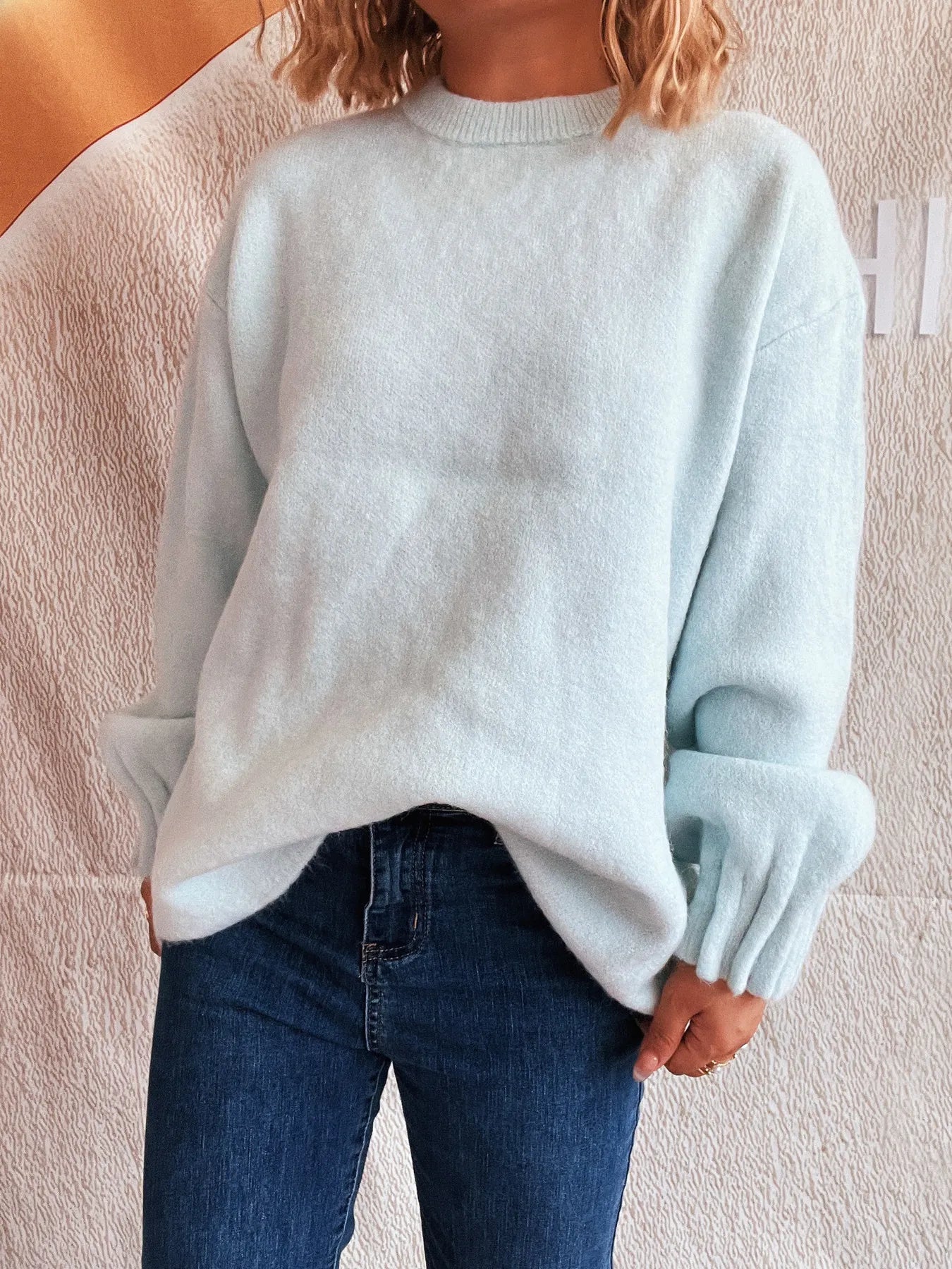 Round Neck Dropped Shoulder Sweater