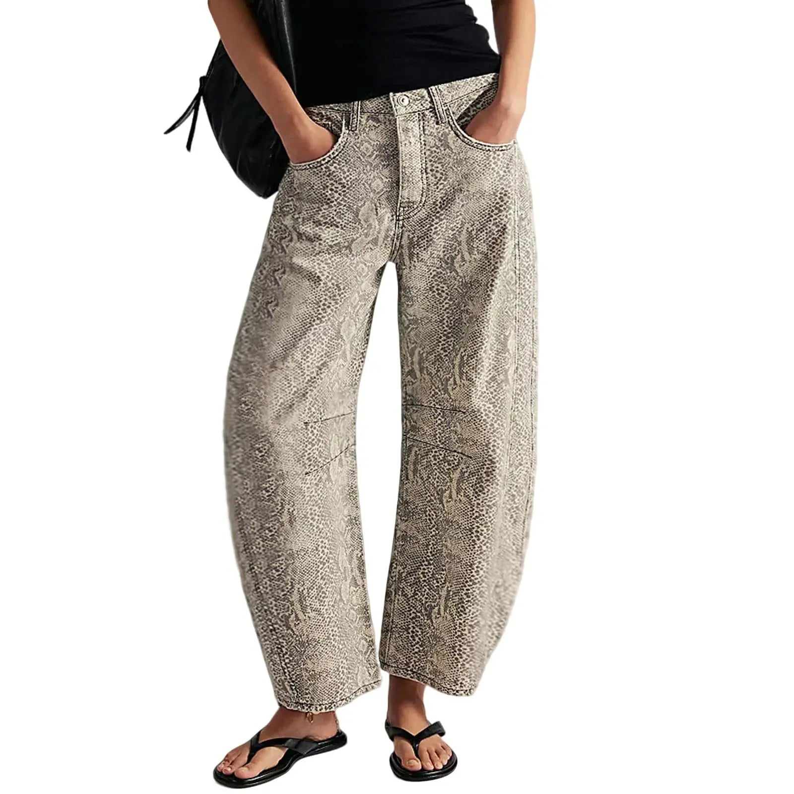 Wide-Leg Loose Mid-Rise Casual Denim Trousers