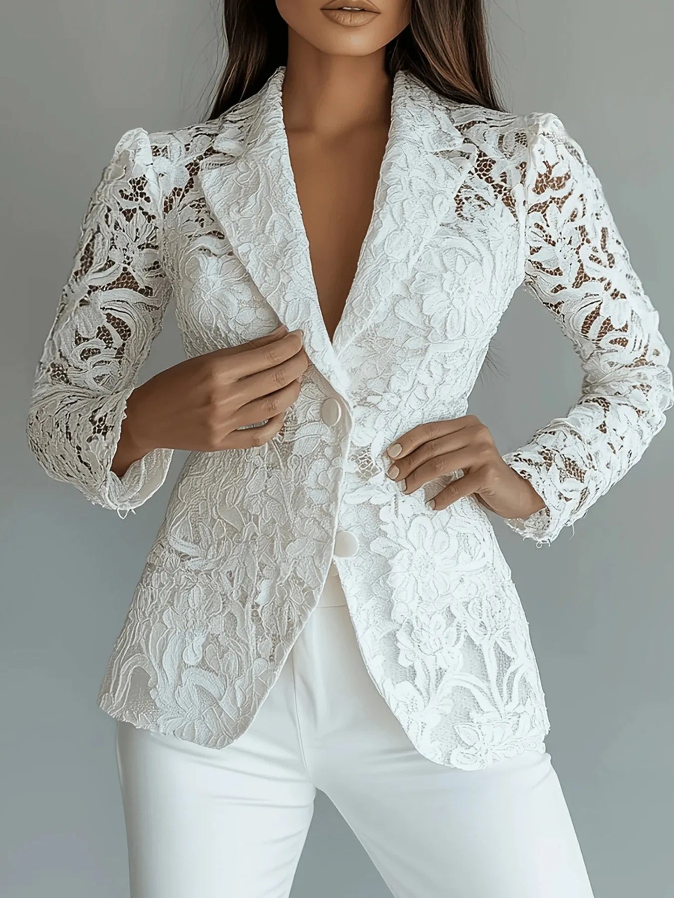 Floral Pattern Lace Single-Breasted Blazer