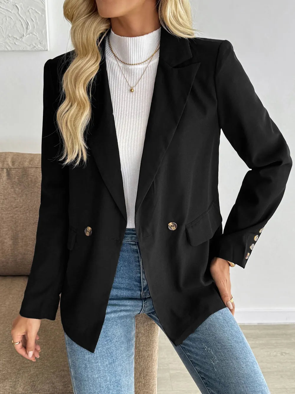 Perfee Lapel Collar Long Sleeve Blazer
