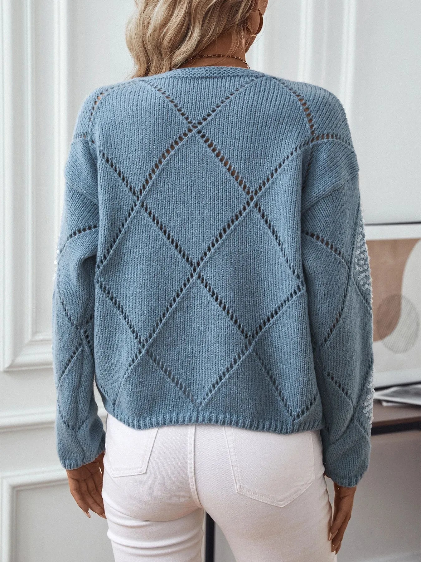 Sequin Openwork Long Sleeve Sweater