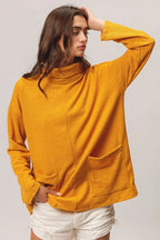 BiBi Piper Rib Double Pocket Turtle Neck Sweater
