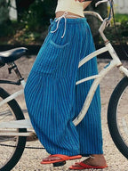 Full Size Striped Wide Leg Casual Pants Plus Size