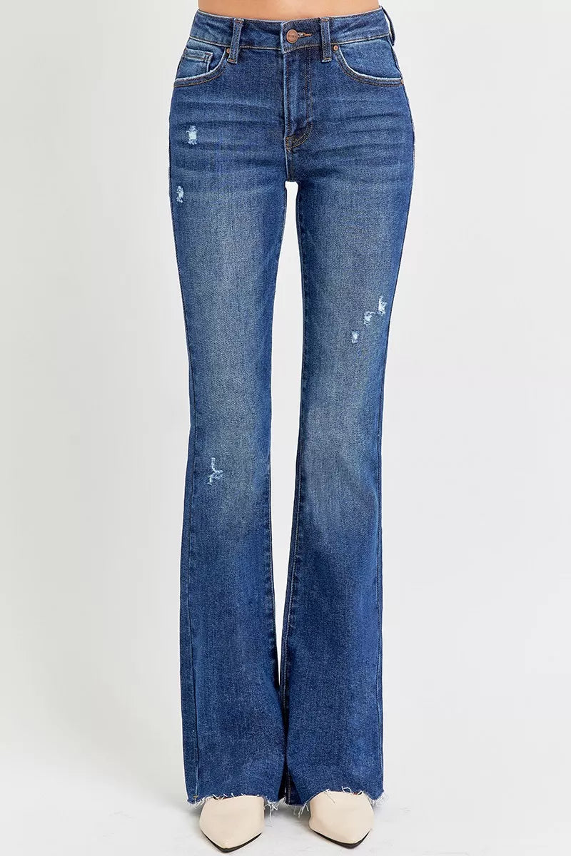 RISEN Full Size Distressed Mid Rise Flare Jeans Plus Size