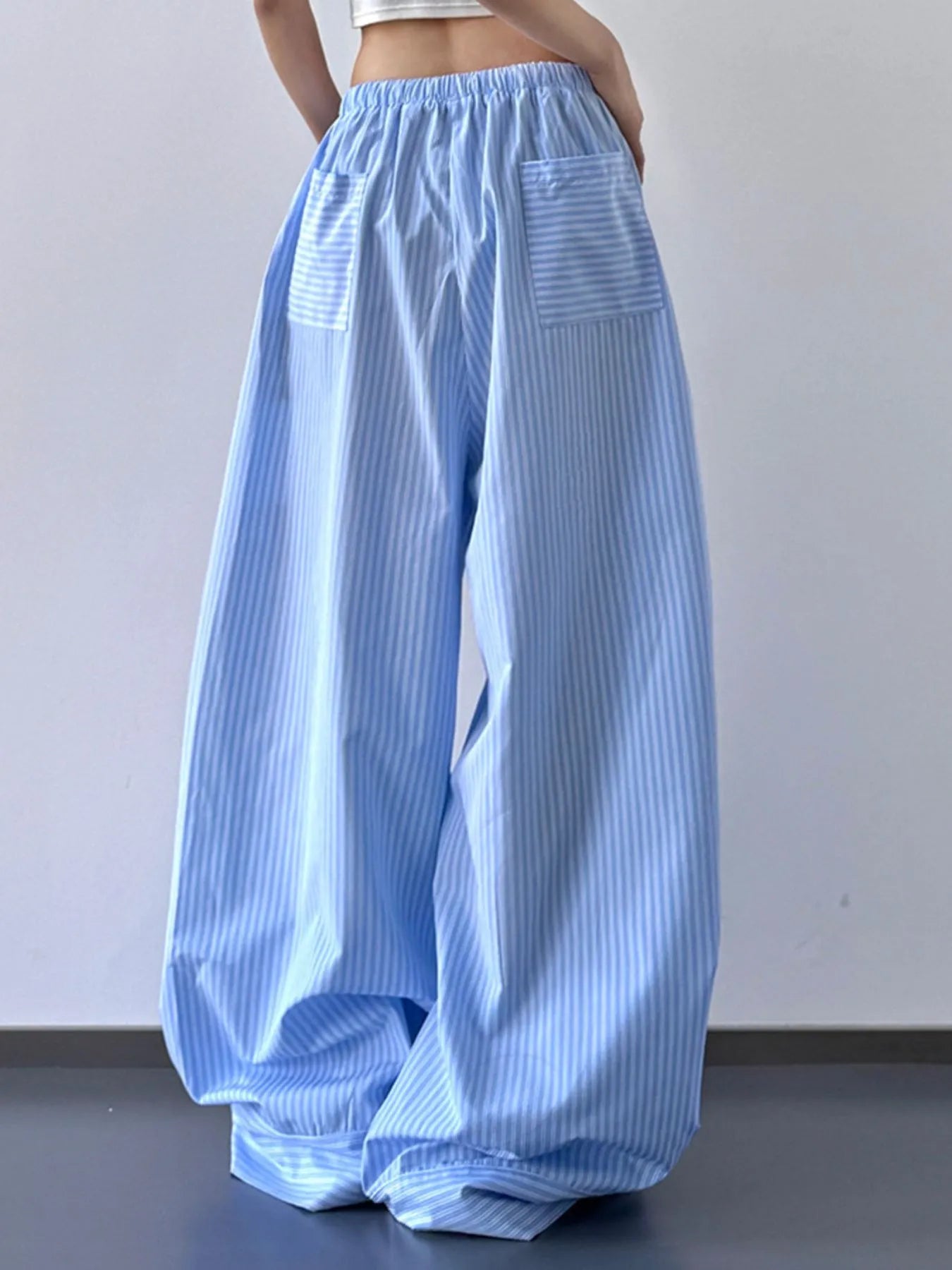 Striped Wide Leg Drawstring Pants