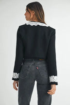 MABLE Lace Trim Collar Tweed Crop Jacket