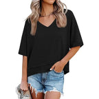 Oversize V-Neck Short Sleeve Casual Flowy Top