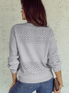 Eyelet Deatil V-Neck Long Sleeve Sweater