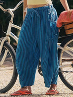 Full Size Striped Wide Leg Casual Pants Plus Size