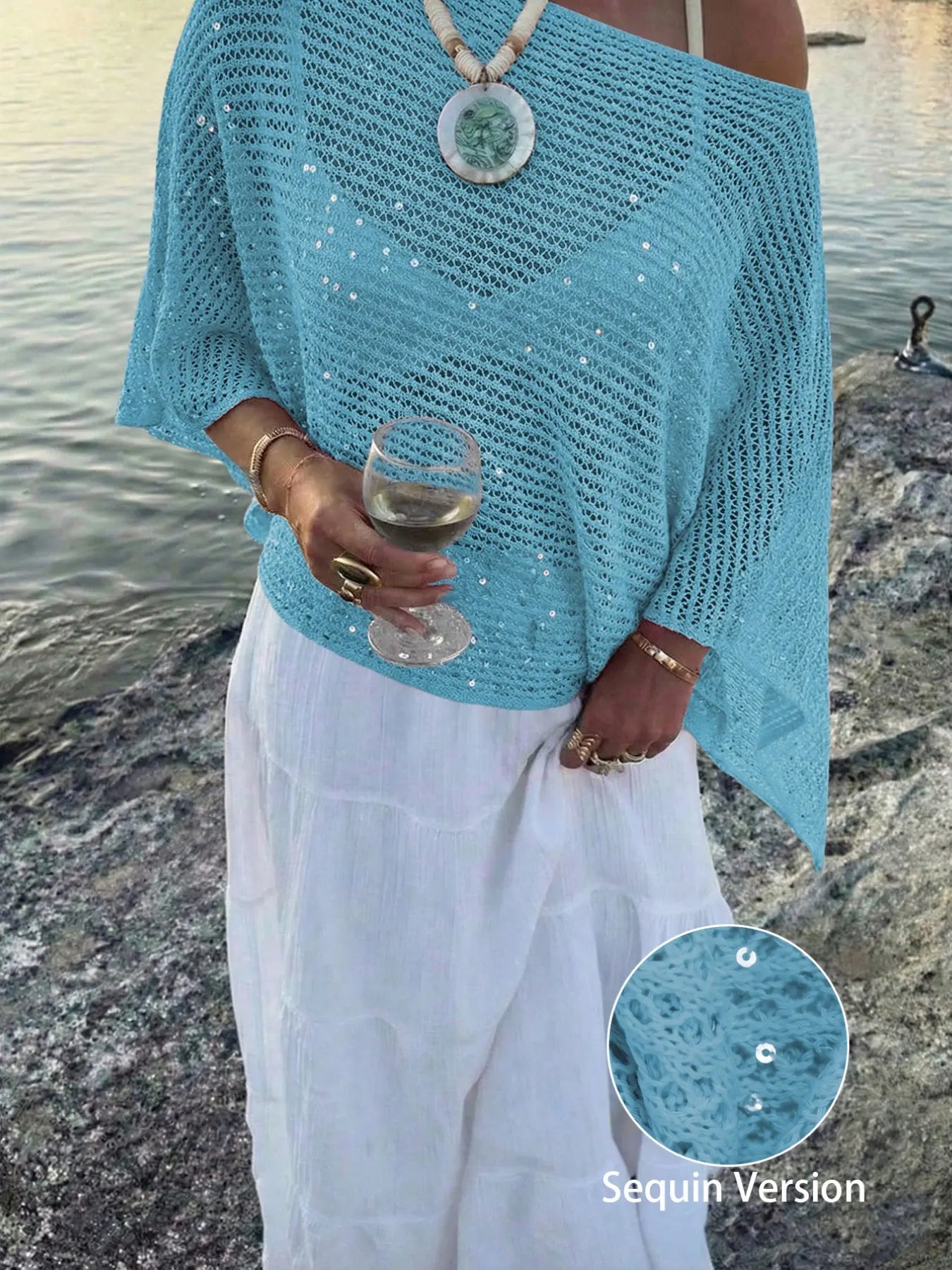 Sequin Hollow-out Knit Summer Top