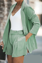 Longline Blazer and Shorts Set with Pockets