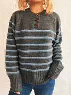 Striped Button Detail Long Sleeve Sweater