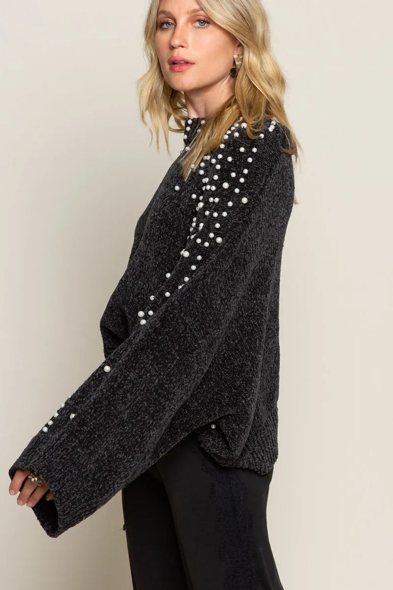 POL Oversized Pearl Embellished Sweater