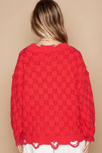 POL Checkered Distressed Edge Sweater Oversized