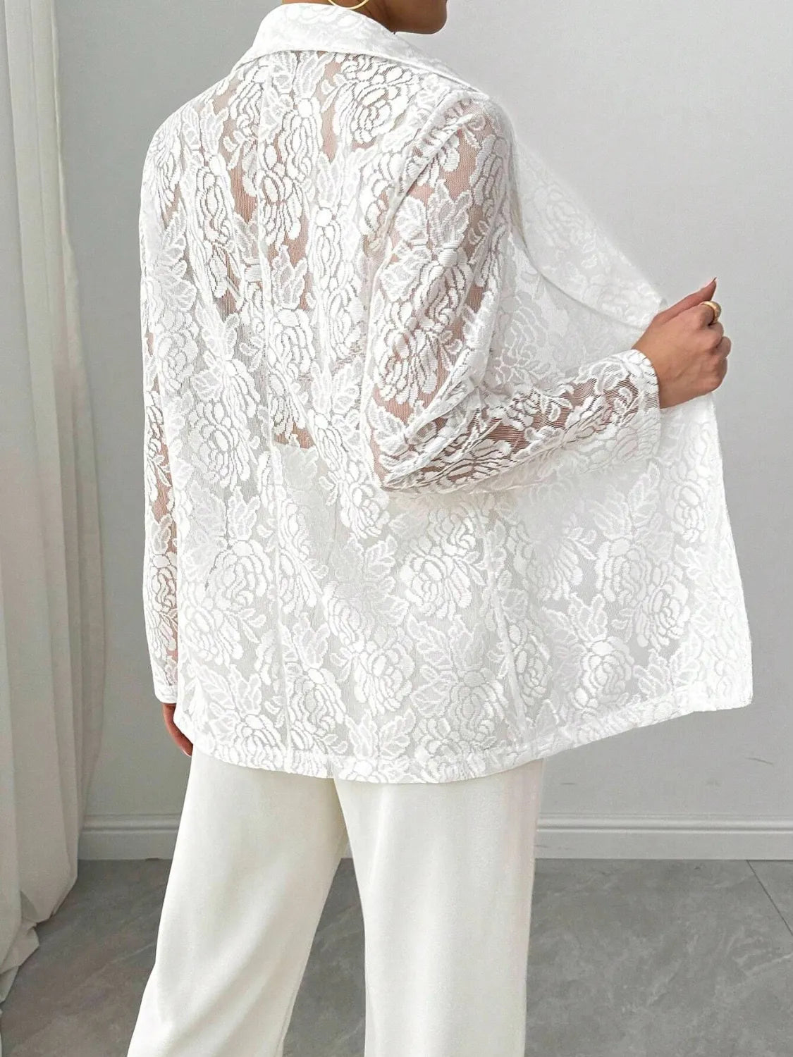 Lace Lapel Collar Long Sleeve Blazer