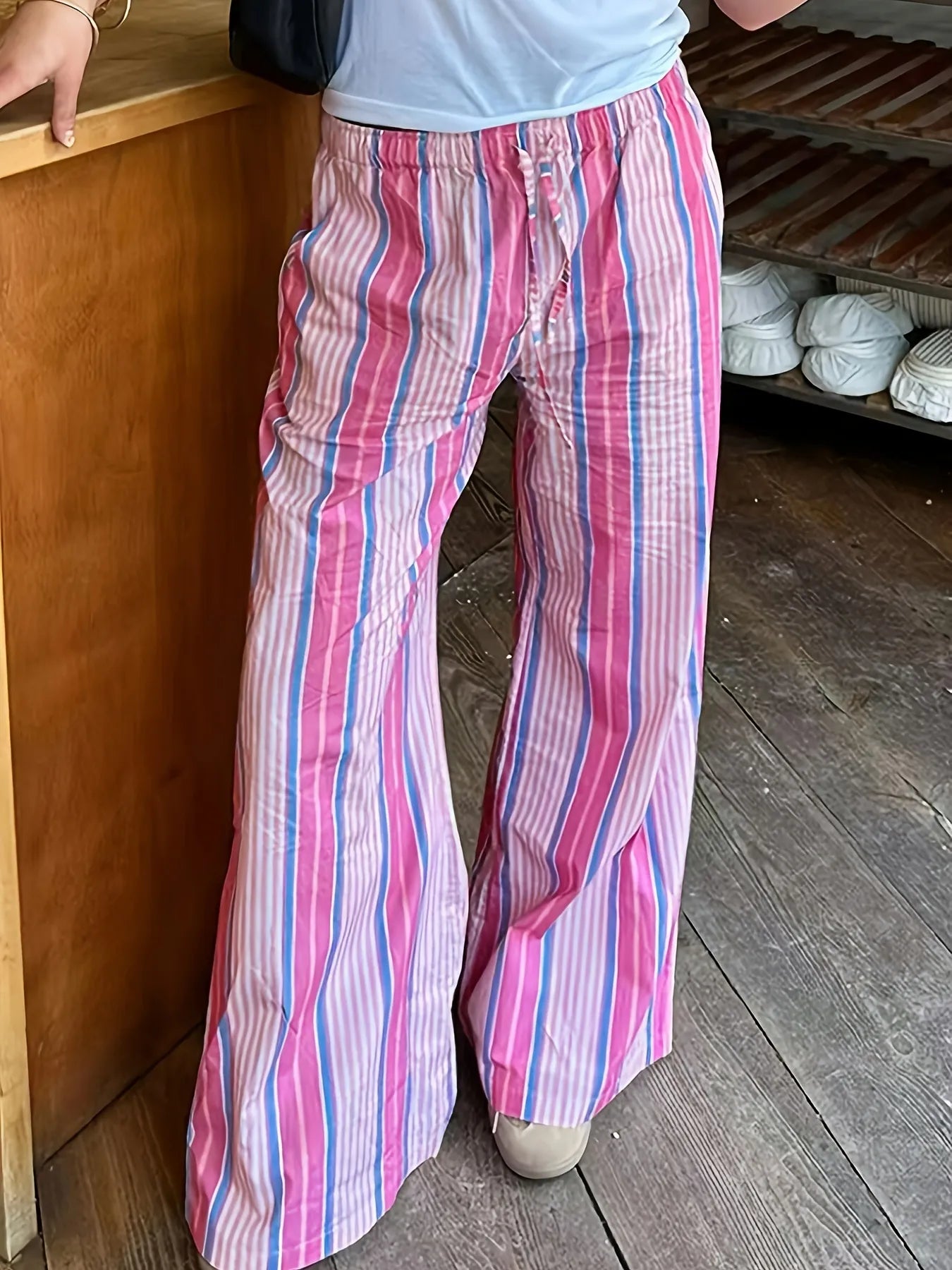 Striped Wide Leg Drawstring Pants