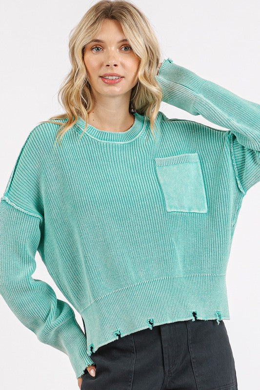 Mittoshop Distressed Hem Round Neck Dropped Shoulder Sweater