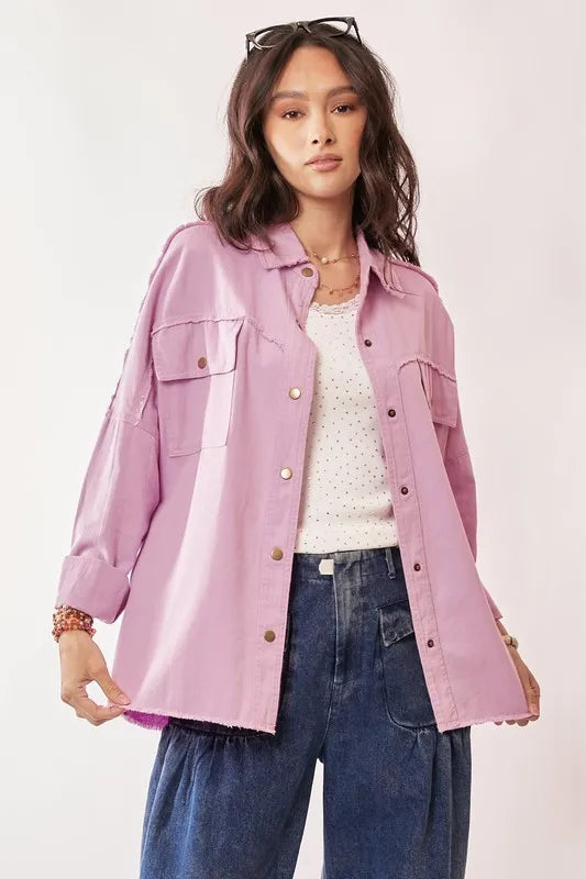 Davi & Dani Multi Color Rock & Roll Fringed Hem Loose Fit Shacket