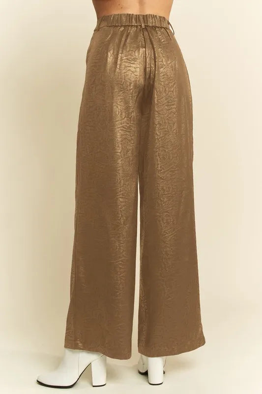 Davi & Dani Crinkled Textured Wide Leg Pants