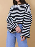 Oversized Striped Drop Shoulder Sweater
