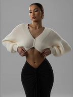 V-Neck Long Sleeve Crop Sweater