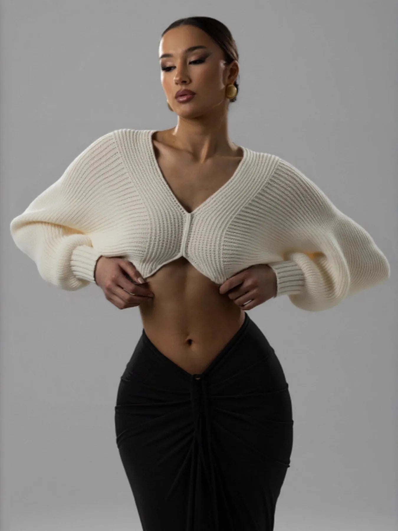V-Neck Long Sleeve Crop Sweater
