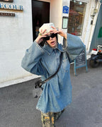 Half-Zip Collared Vintage Denim Dress