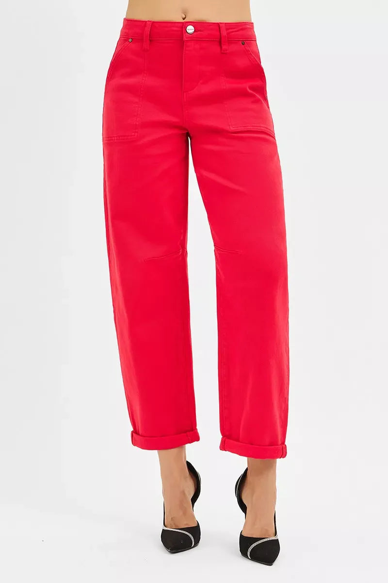 RISEN High Rise Ankle Cuffed Barrel Pants