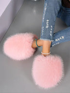 New Trendy Plush Fur Slippers, Super Cute Fashion Warm Home Shoes, Anti-Slip Thick Sole Cat-Like Feel Cotton Slippers, Christmas Gift for Girls