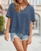 Oversize V-Neck Short Sleeve Casual Flowy Top