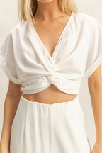HYFVE Twisted Front Short Sleeve Top and Wide Leg Pants Set