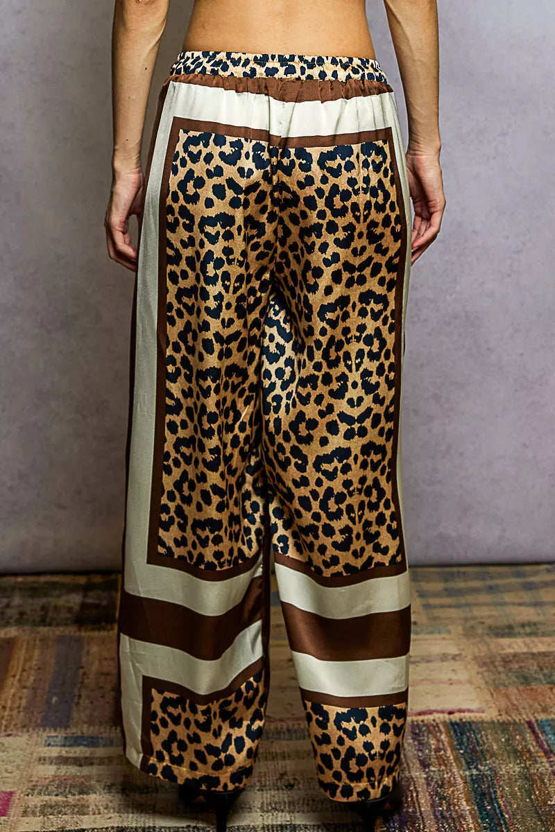 POL Leopard Printed Woven Wide Leg Drawstring Pants