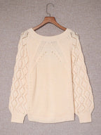 Openwork Round Neck Long Sleeve Sweater